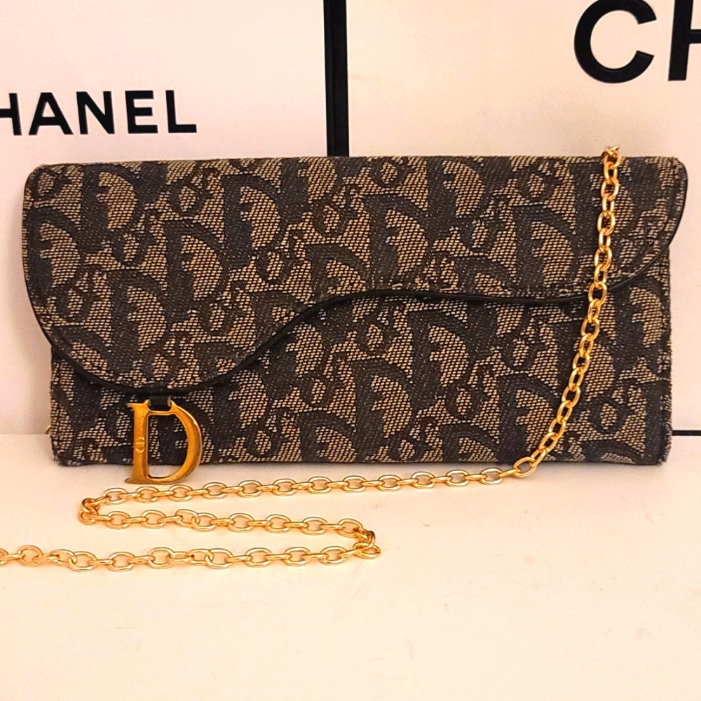 Dior Saddle Trotter Crossbody Clutch Belt Bag WOC Gray Navy